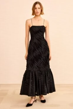 ULLA JOHNSON Augustina Cami Long Trumpet Dress - Noir -ULLA JOHNSON Outlet ULLAJOHNSON AugustinaSilkRuffleDress NOIR PS260132 03 081ffd25 0bf0 45ff 8c33 24d715c22796