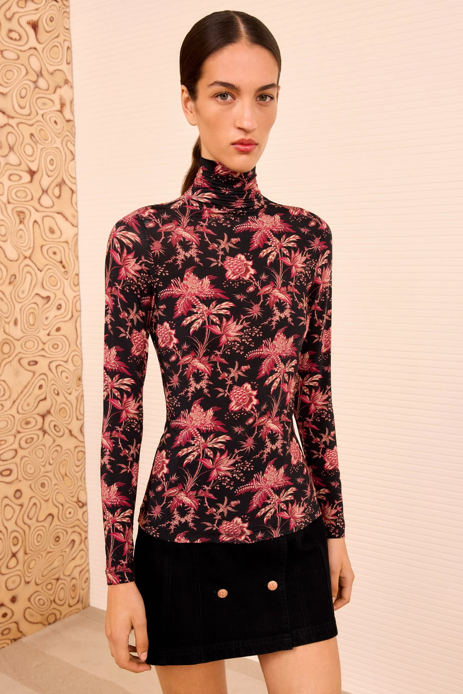 ULLA JOHNSON Aurelia Jersey Long Sleeve Turtleneck - Midnight Lily 3 ULLA JOHNSON Aurelia Jersey Long Sleeve Turtleneck - Midnight Lily - Image 3