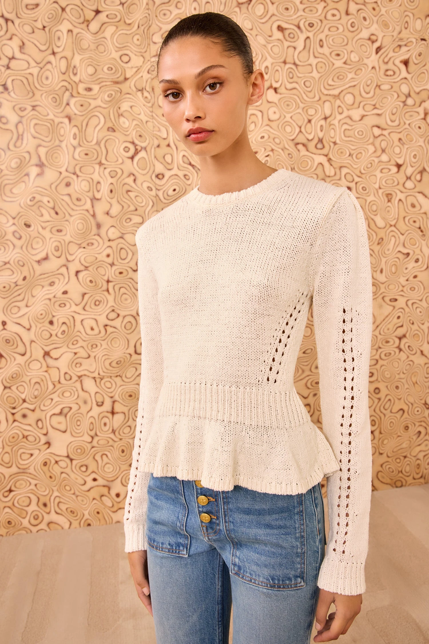 ULLA JOHNSON Aurelie Long Sleeve Peplum Pullover - Cowrie 3 ULLA JOHNSON Aurelie Long Sleeve Peplum Pullover - Cowrie - Image 3