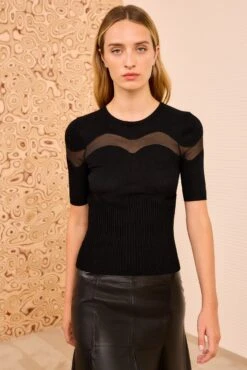 ULLA JOHNSON Ayla Short Sleeve Top - Noir
