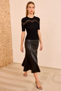 ULLA JOHNSON Ayla Short Sleeve Top - Noir 7 ULLA JOHNSON Ayla Short Sleeve Top - Noir -ULLA JOHNSON Outlet ULLAJOHNSON AylaShortSleeveKnitTop NOIR PS260746 03