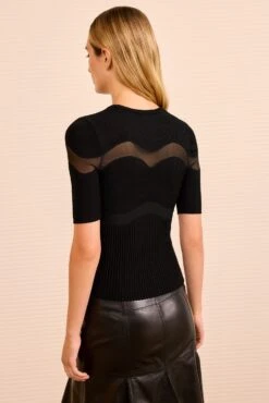 ULLA JOHNSON Ayla Short Sleeve Top - Noir 9 ULLA JOHNSON Ayla Short Sleeve Top - Noir -ULLA JOHNSON Outlet ULLAJOHNSON AylaShortSleeveKnitTop NOIR PS260746 05