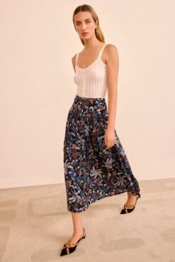 ULLA JOHNSON Blanche Pull On Midi Skirt - Moonlight Floral