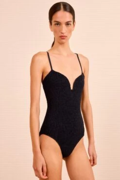 ULLA JOHNSON Biarritz Smocked Maillot - Noir