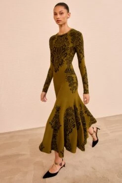ULLA JOHNSON Callista Long Sleeve Jacquard Dress - Olive -ULLA JOHNSON Outlet ULLAJOHNSON CallistaPrintedKnitDress OLIVE PS260743 03