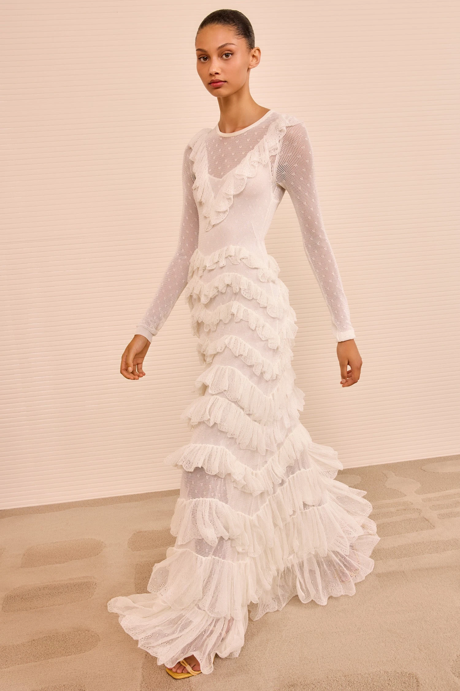 ULLA JOHNSON Calliope Long Sleeve Tiered Ruffle Long Dress - Cowrie 1 ULLA JOHNSON Calliope Long Sleeve Tiered Ruffle Long Dress - Cowrie