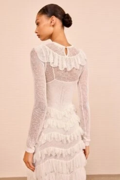 ULLA JOHNSON Calliope Long Sleeve Tiered Ruffle Long Dress - Cowrie 10 ULLA JOHNSON Calliope Long Sleeve Tiered Ruffle Long Dress - Cowrie -ULLA JOHNSON Outlet ULLAJOHNSON CallopeLongSleeveKnitDress COWRIE PS260721 04