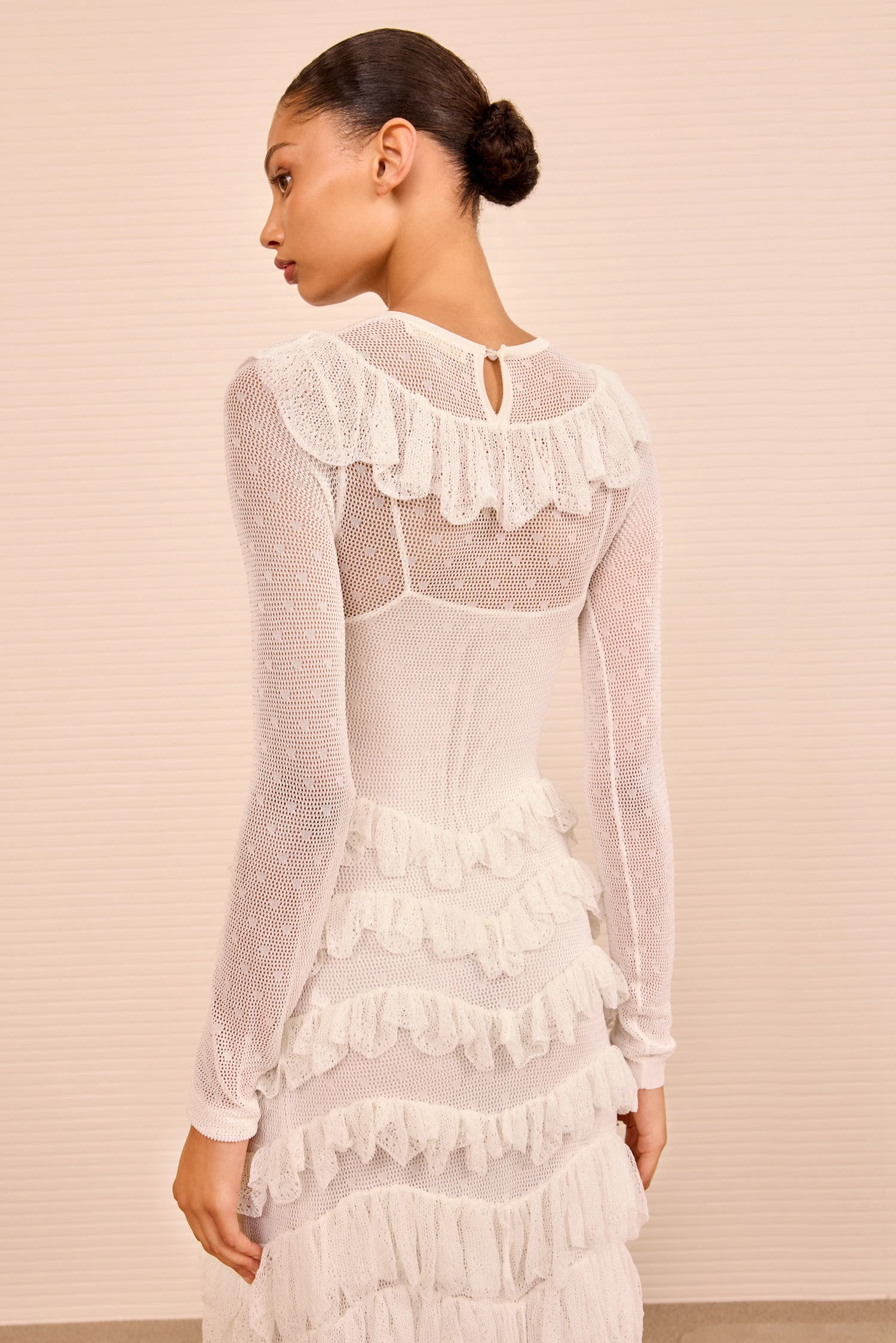 ULLA JOHNSON Calliope Long Sleeve Tiered Ruffle Long Dress - Cowrie 4 ULLA JOHNSON Calliope Long Sleeve Tiered Ruffle Long Dress - Cowrie - Image 4