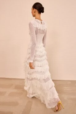 ULLA JOHNSON Calliope Long Sleeve Tiered Ruffle Long Dress - Cowrie 11 ULLA JOHNSON Calliope Long Sleeve Tiered Ruffle Long Dress - Cowrie -ULLA JOHNSON Outlet ULLAJOHNSON CallopeLongSleeveKnitDress COWRIE PS260721 05