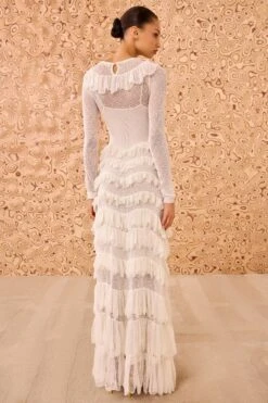 ULLA JOHNSON Calliope Long Sleeve Tiered Ruffle Long Dress - Cowrie 12 ULLA JOHNSON Calliope Long Sleeve Tiered Ruffle Long Dress - Cowrie -ULLA JOHNSON Outlet ULLAJOHNSON CallopeLongSleeveKnitDress COWRIE PS260721 06