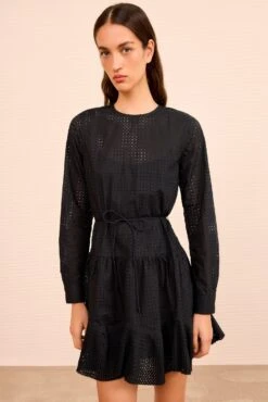 ULLA JOHNSON Candace Long Sleeve Belted Mini Dress - Noir 6 ULLA JOHNSON Candace Long Sleeve Belted Mini Dress - Noir -ULLA JOHNSON Outlet ULLAJOHNSON CandaceButtonUpCottonDress NOIR PS260163 03