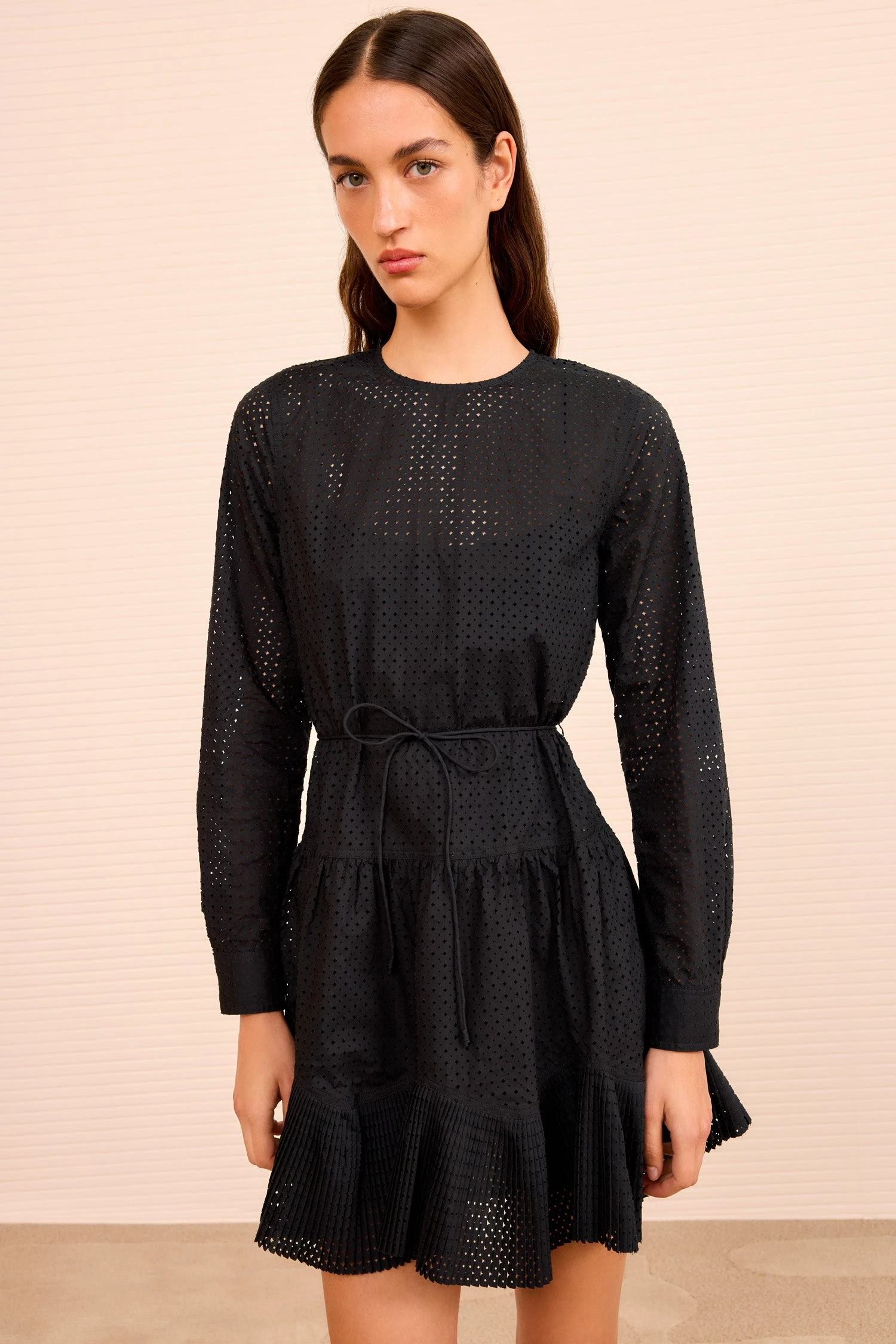 ULLA JOHNSON Candace Long Sleeve Belted Mini Dress - Noir 3 ULLA JOHNSON Candace Long Sleeve Belted Mini Dress - Noir - Image 3