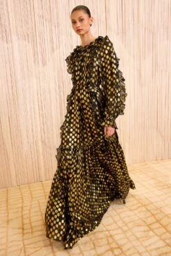 ULLA JOHNSON Celestina Silk Long Sleeve Gown - Obsidian