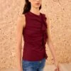 ULLA JOHNSON Clio Ruched Ruffle Top - Claret