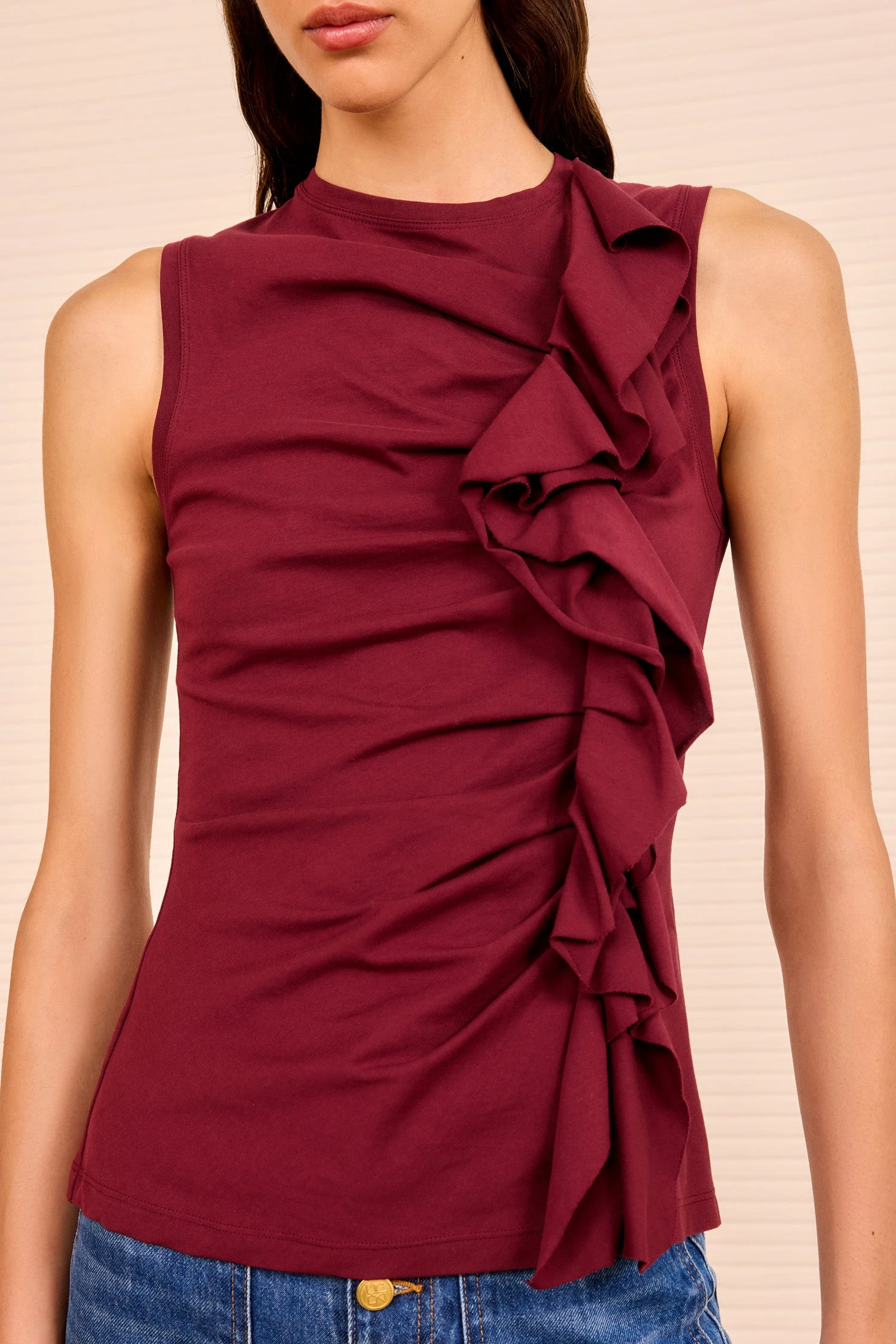 ULLA JOHNSON Clio Ruched Ruffle Top - Claret 2 ULLA JOHNSON Clio Ruched Ruffle Top - Claret - Image 2