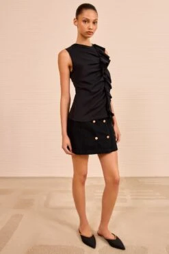 ULLA JOHNSON Clio Ruched Ruffle Top - Noir -ULLA JOHNSON Outlet ULLAJOHNSON ClioSleevelessCottonJerseyTop NOIR PS260808 04 7f1a9029 667f 4a61 b849 7b3fa63ba8d3