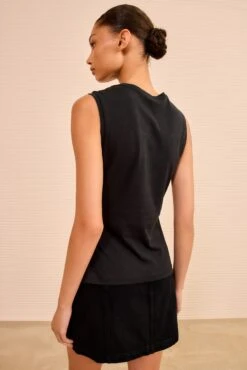 ULLA JOHNSON Clio Ruched Ruffle Top - Noir -ULLA JOHNSON Outlet ULLAJOHNSON ClioSleevelessCottonJerseyTop NOIR PS260808 05 cb8a9cf3 6581 4177 8dd9 377c6428b751