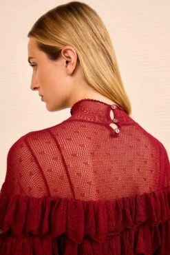 ULLA JOHNSON Corinna Mock Neck Tiered Ruffle Top - Claret -ULLA JOHNSON Outlet ULLAJOHNSON CorinnaHighNeckKnitTop CLARET PS260719 04