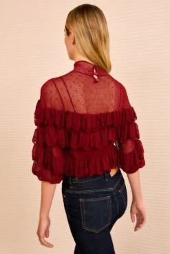 ULLA JOHNSON Corinna Mock Neck Tiered Ruffle Top - Claret -ULLA JOHNSON Outlet ULLAJOHNSON CorinnaHighNeckKnitTop CLARET PS260719 05