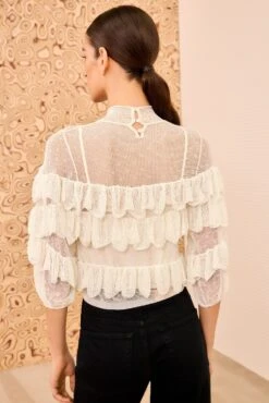 ULLA JOHNSON Corinna Mock Neck Tiered Ruffle Top - Cowrie 9 ULLA JOHNSON Corinna Mock Neck Tiered Ruffle Top - Cowrie -ULLA JOHNSON Outlet ULLAJOHNSON CorinnaHighNeckKnitTop COWRIE PS260719 05