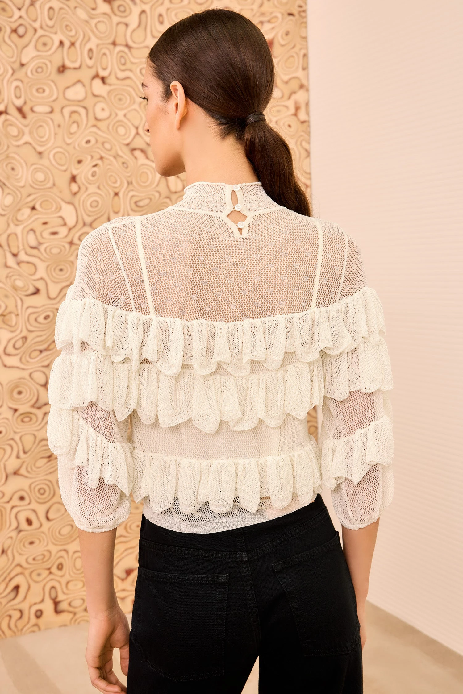 ULLA JOHNSON Corinna Mock Neck Tiered Ruffle Top - Cowrie 5 ULLA JOHNSON Corinna Mock Neck Tiered Ruffle Top - Cowrie - Image 5