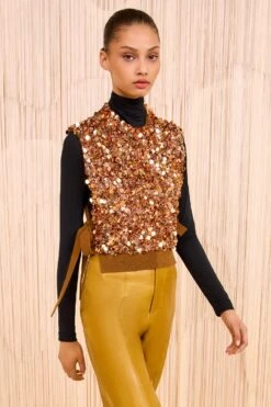 ULLA JOHNSON Cosima Embroidered Cashmere Vest - Umber