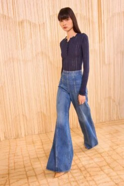 ULLA JOHNSON Delia Long Sleeve Henley Knit Top - Midnight