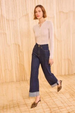 ULLA JOHNSON Delia Long Sleeve Henley Knit Top - Pristine