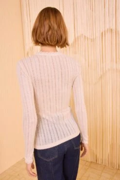 ULLA JOHNSON Delia Long Sleeve Henley Knit Top - Pristine -ULLA JOHNSON Outlet ULLAJOHNSON DeliaLongSleeveHenleyKnitTop PRISTINE PF250738 04