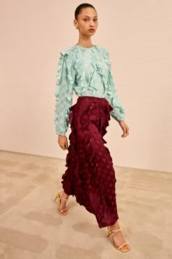 ULLA JOHNSON Della Cascading Ruffle Blouse - Beryl