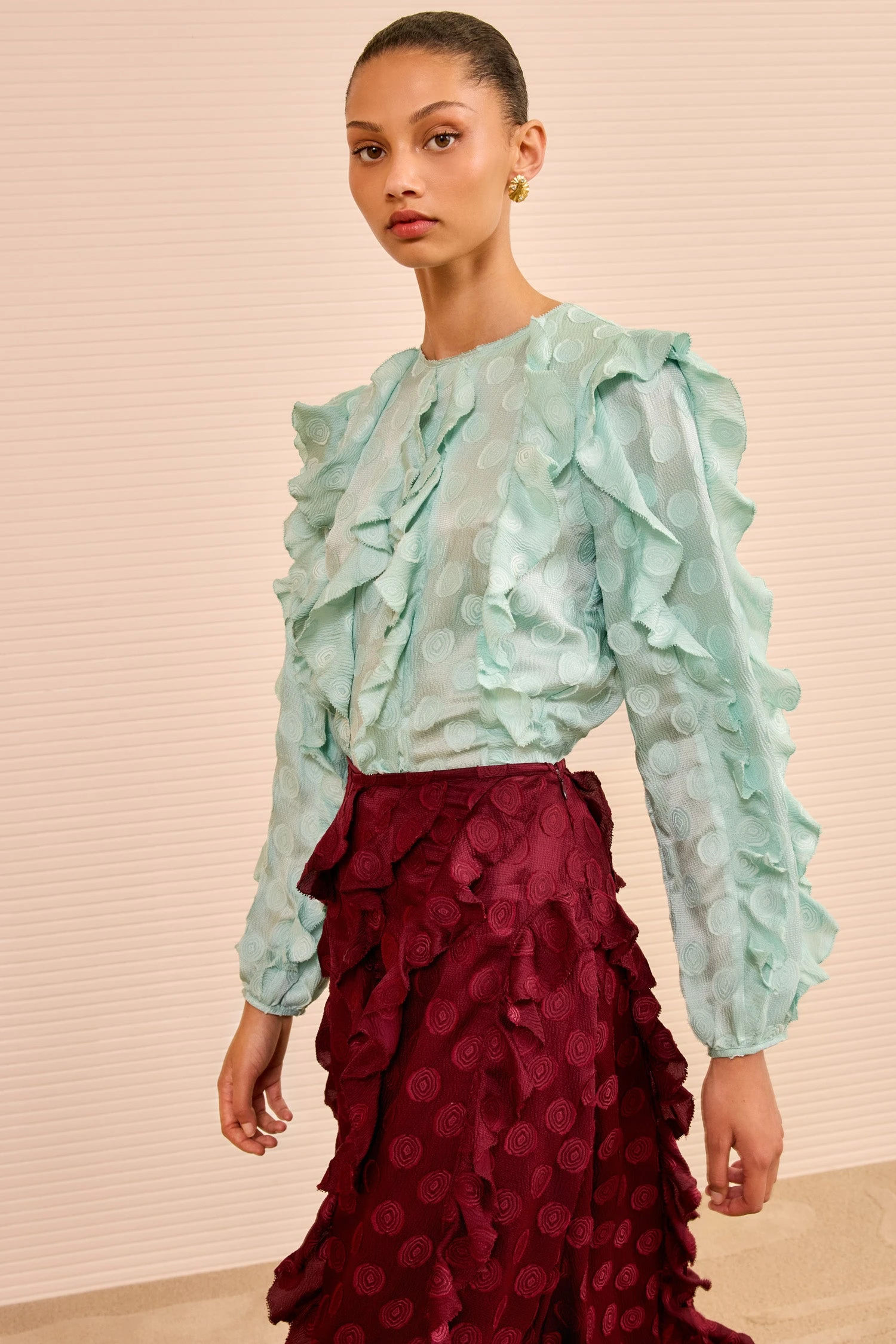 ULLA JOHNSON Della Cascading Ruffle Blouse - Beryl 4 ULLA JOHNSON Della Cascading Ruffle Blouse - Beryl - Image 4