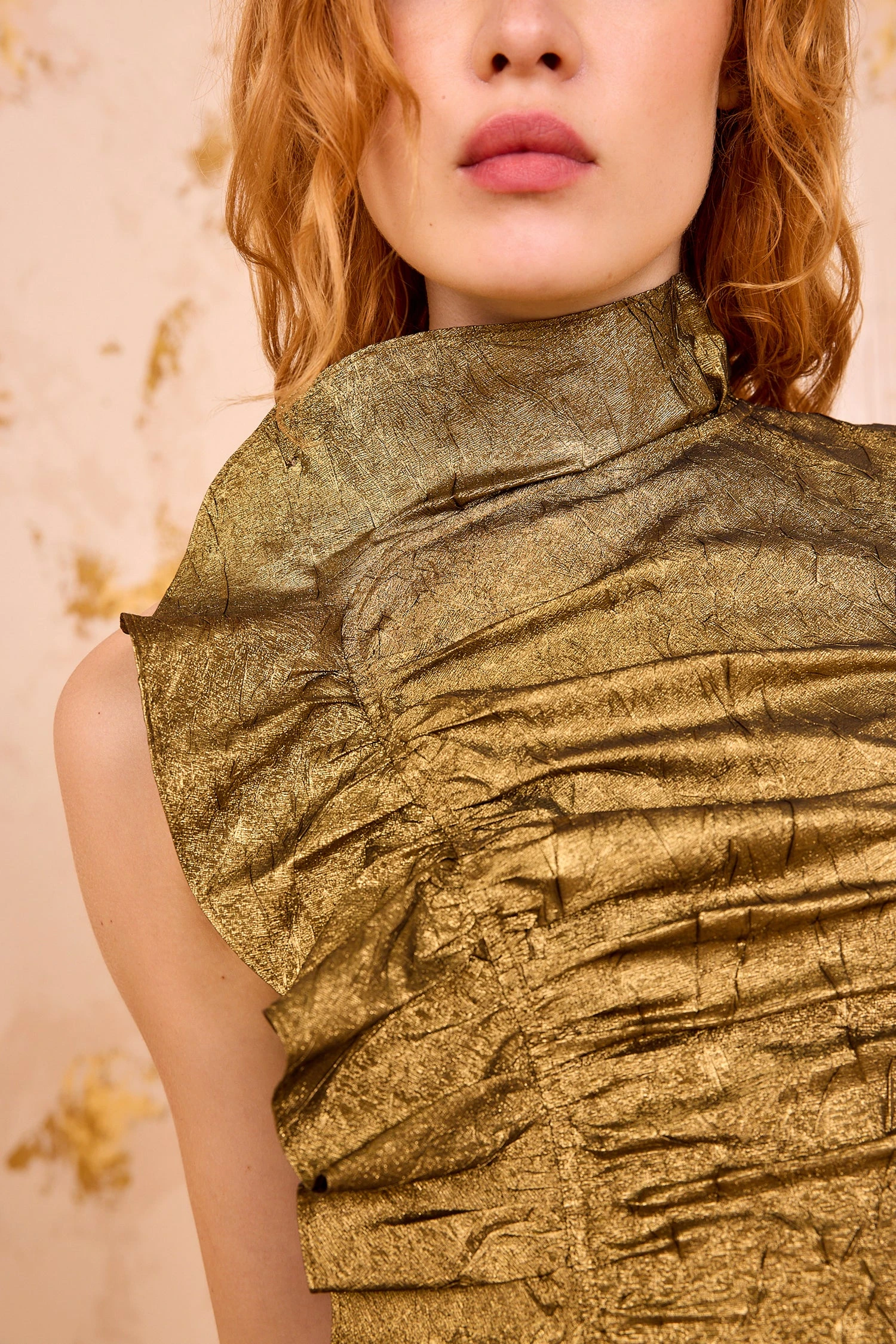 ULLA JOHNSON Demetria Sleeveless Ruched Front Midi Dress - Gold Leaf 2 ULLA JOHNSON Demetria Sleeveless Ruched Front Midi Dress - Gold Leaf - Image 2