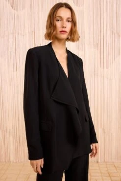 ULLA JOHNSON Elea Draped Front Blazer- Noir -ULLA JOHNSON Outlet ULLAJOHNSON EleaDrapedFrontJacket NOIR FA250504 03 39f6d67a 6baa 4403 b758 cd75ad41dd9f