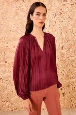 ULLA JOHNSON Electra Long Sleeve Blouse - Claret