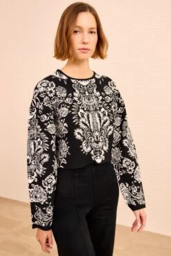 ULLA JOHNSON Elisa Long Sleeve Jacquard Pullover - Noir -ULLA JOHNSON Outlet ULLAJOHNSON ElisaPrintedKnitPullover NOIR PS260737 03