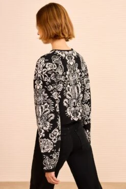 ULLA JOHNSON Elisa Long Sleeve Jacquard Pullover - Noir -ULLA JOHNSON Outlet ULLAJOHNSON ElisaPrintedKnitPullover NOIR PS260737 04