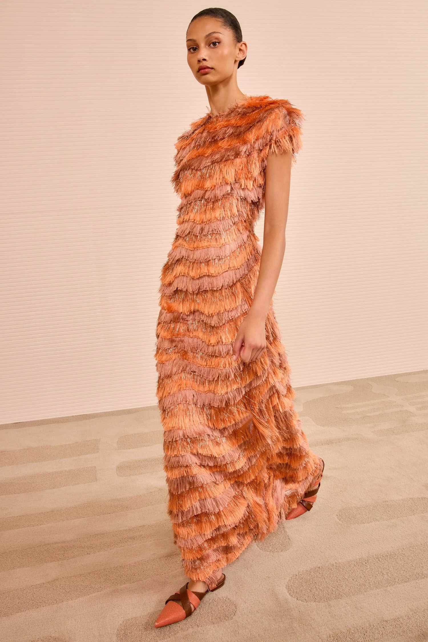 ULLA JOHNSON Elowyn Fringe Midi Dress - Coral 1 ULLA JOHNSON Elowyn Fringe Midi Dress - Coral