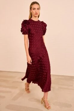 ULLA JOHNSON Elvia Ruffle Sleeve Midi Dress - Claret