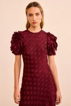 ULLA JOHNSON Elvia Ruffle Sleeve Midi Dress - Claret -ULLA JOHNSON Outlet ULLAJOHNSON ElviaRuffleSleeveDress CLARET PS260123 03