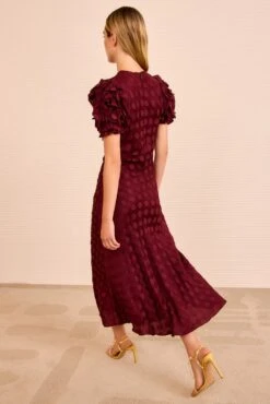 ULLA JOHNSON Elvia Ruffle Sleeve Midi Dress - Claret -ULLA JOHNSON Outlet ULLAJOHNSON ElviaRuffleSleeveDress CLARET PS260123 04