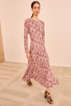 ULLA JOHNSON Estella Multicolor Midi Dress - Rosewood -ULLA JOHNSON Outlet ULLAJOHNSON EstellaMulticolorKnitDress ROSEWOOD PS260713 03