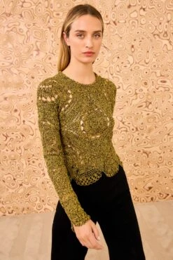 ULLA JOHNSON Eugnie Hand Crochet Top - Olive