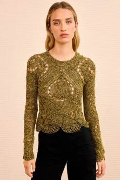 ULLA JOHNSON Eugnie Hand Crochet Top - Olive -ULLA JOHNSON Outlet ULLAJOHNSON EugenieCrochetedTop OLIVE PS260704 04