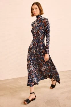 ULLA JOHNSON Fernanda Turtleneck Long Sleeve Dress - Moonlight Floral