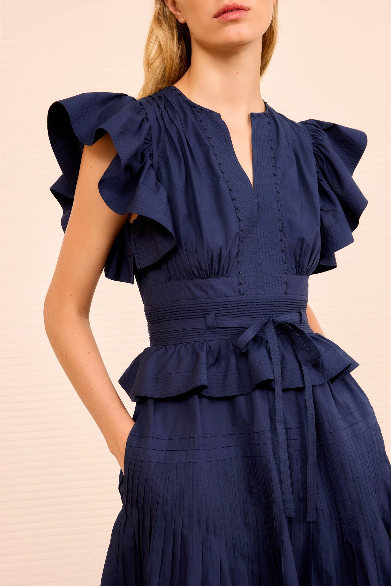 ULLA JOHNSON Florence Flutter Sleeve Midi Dress - Midnight 2 ULLA JOHNSON Florence Flutter Sleeve Midi Dress - Midnight - Image 2