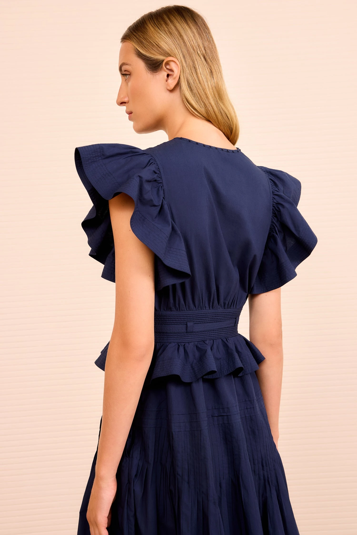 ULLA JOHNSON Florence Flutter Sleeve Midi Dress - Midnight 3 ULLA JOHNSON Florence Flutter Sleeve Midi Dress - Midnight - Image 3