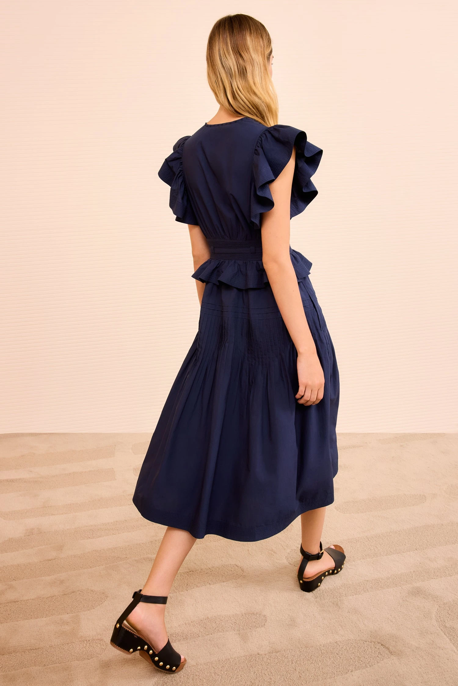 ULLA JOHNSON Florence Flutter Sleeve Midi Dress - Midnight 4 ULLA JOHNSON Florence Flutter Sleeve Midi Dress - Midnight - Image 4