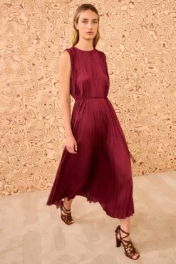 ULLA JOHNSON Fianna Pleated Midi Dress - Claret -ULLA JOHNSON Outlet ULLAJOHNSON FiannaPleatedSleevelessDress CLARET PS260140 03
