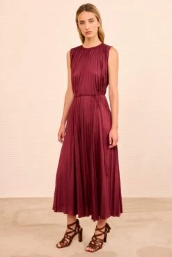 ULLA JOHNSON Fianna Pleated Midi Dress - Claret -ULLA JOHNSON Outlet ULLAJOHNSON FiannaPleatedSleevelessDress CLARET PS260140 04