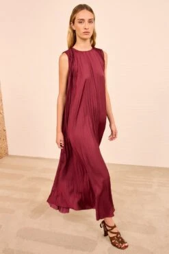 ULLA JOHNSON Fianna Pleated Midi Dress - Claret -ULLA JOHNSON Outlet ULLAJOHNSON FiannaPleatedSleevelessDress CLARET PS260140 06